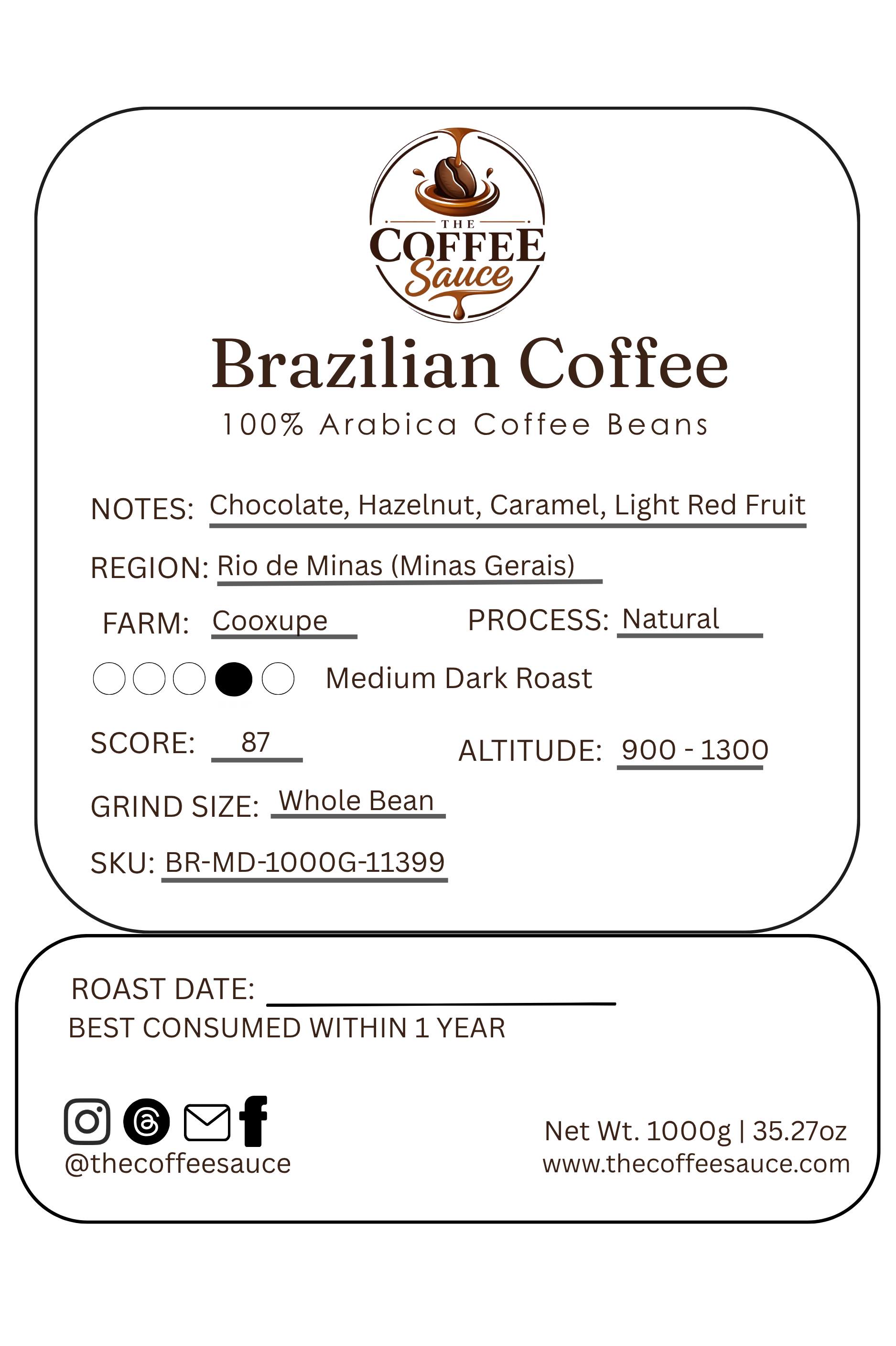 Brazilian Coffee - 1000g | 100% Arabica Beans