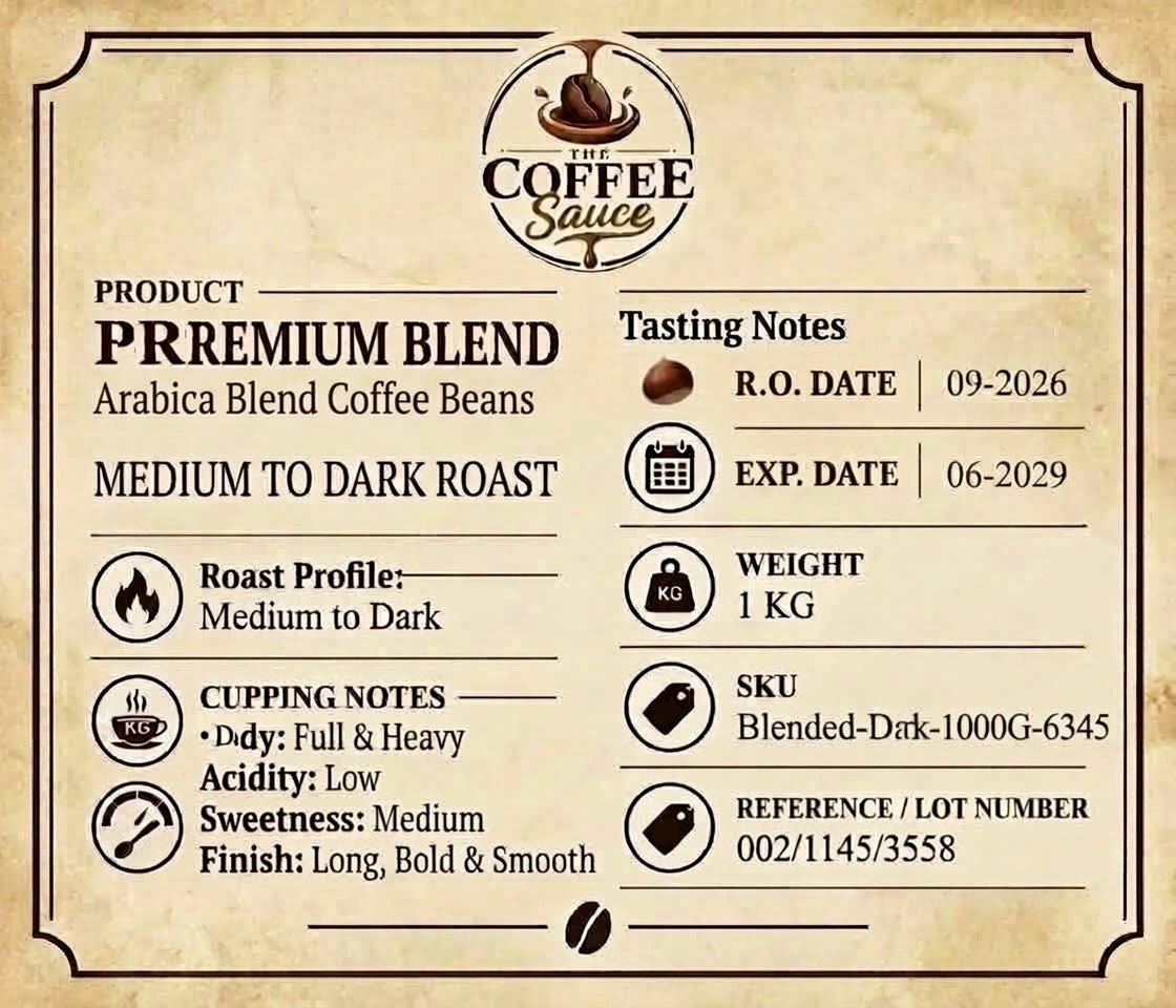 100% Blended Coffee Beans (1kg / 1000g) – Premium Whole Bean | Smooth, Rich & Balanced Medium-Dark Roast